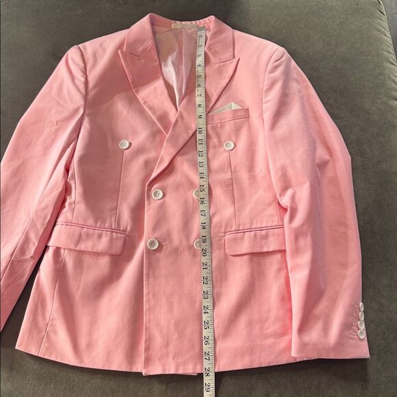 Men’s Pink Slim Fit 2 Piece Suit Double Breasted Peak Lapel Jacket 38 Pants 34 - Picture 6 of 13